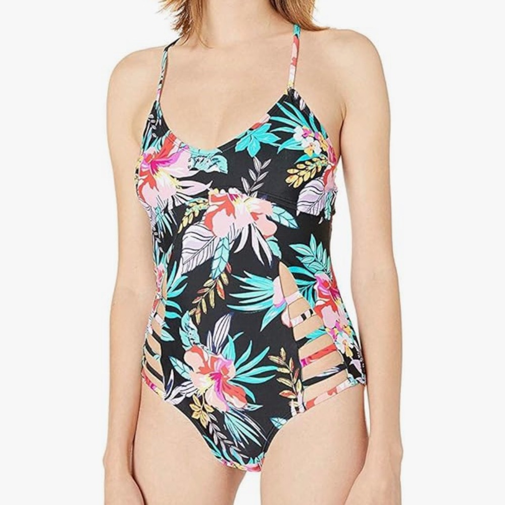 OUO Women's Floral Print standard One Piece Strappy Swimsuit | M